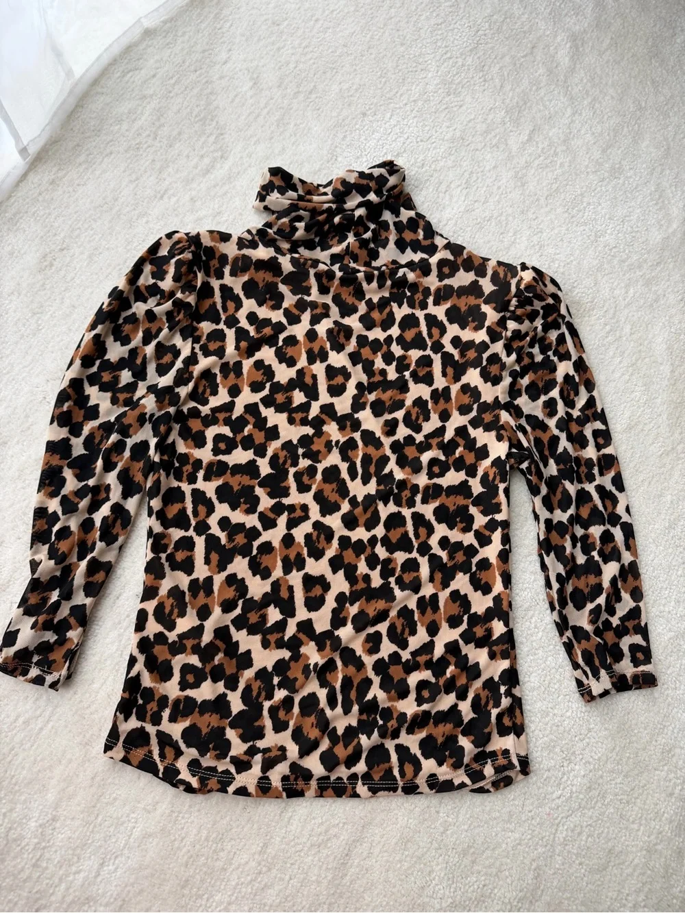 Free People Aminal Leopard Print Turtleneck Long Sleeve Semi Sheer Top